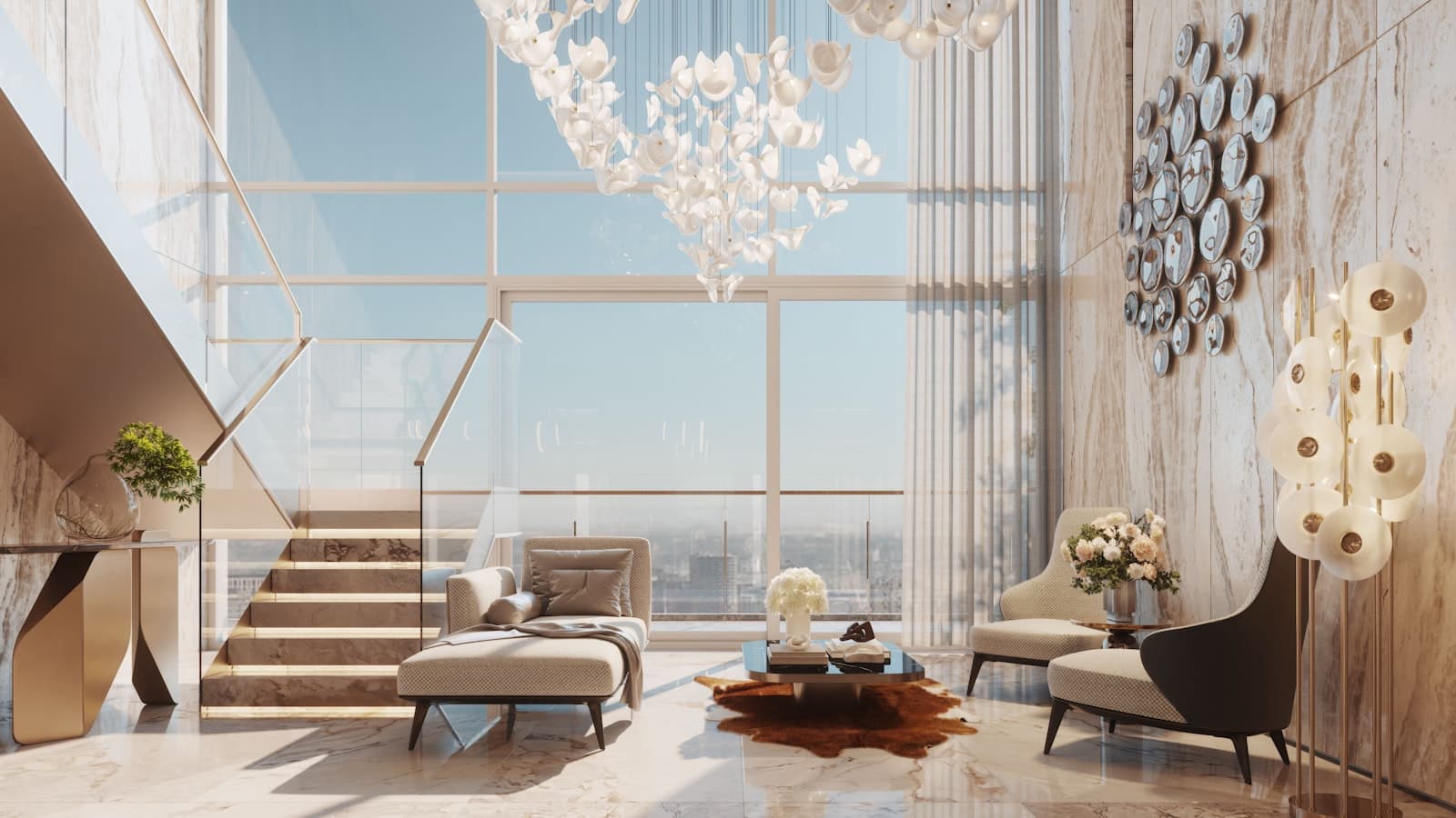 Floor-to-ceiling skyline views above Lake Eola